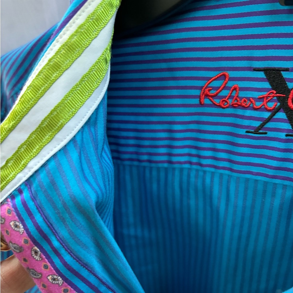 Robert Graham X Men’s Button Up Shirt Blue/Purple Stripes Size Medium - Picture 9 of 12